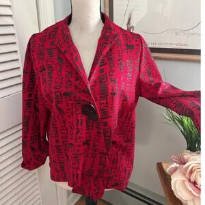IC CONNIE K Womens Jacket Red Abstract Print Crinkle Textured Bohemian Artsy | M